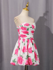 Rose Printing Mini Strapless Dress