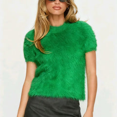 Fuzzy Cropped Short Sleeve Top