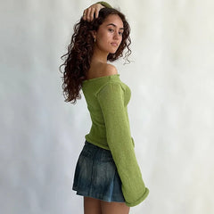 Off Shoulder Knitted Full Sweater