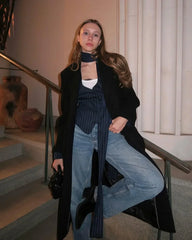 Stripe Tailored Coat With Scarf Top