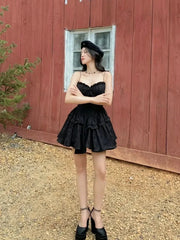 Black Jaqquared Print Spaghetti Strap A-line Mini Dress