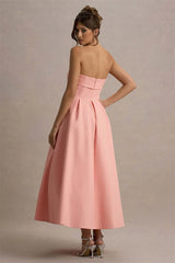 Strapless Solid Midi Dress