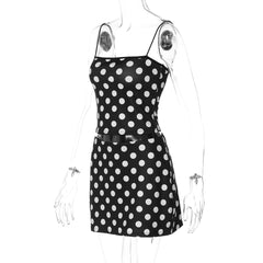 Black Polka Dot Cami Top And Mini Skirt Set