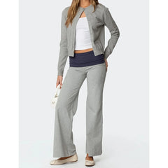 Folded Over Elastic Low Waist Contrast Color Wide Leg Sweatpants