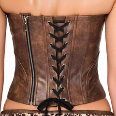 Brow Pu Printed Patchwork Corset And Mini Skirt Set