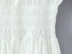 Ruched Puff Sleeve Elastic Midi Long Dress