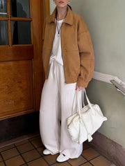 Brown Suede Zipper Jacket With Shorts
