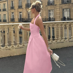 Solid Halter Midi Dress