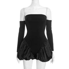 Off-Shoulder Satin Balloon Hem Romper