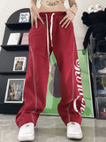 High Waist Letter Print Sweatpants Women Loose Casual Trousers
