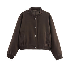 Stand Collar Snap Button Bomber Jacket