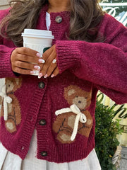 Bear Bow Button Up Cardigan