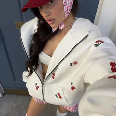 Cherry Print Zip Up Hoodie