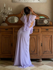 Purple Ruffle Neck Mesh Maxi Dress