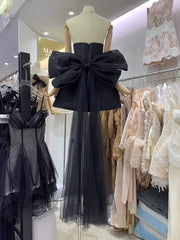 Black Strapless Large Back Bow Mesh Mini Dress