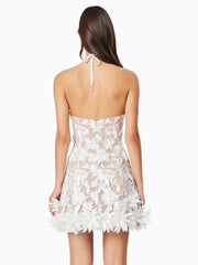 Halter Neck Embroidery Flowers Mini Dress