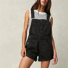 Denim Adjustable Strap Shorts Overalls