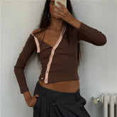 Off Shoulder Contrast Colour Button Long Sleeve Cardigan