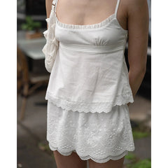 White Ruffle Trim Cami Babydoll Top