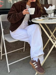 Brown Coudroy Zipper Jacket