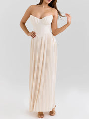 White Strapless Pleated Maxi Dress