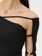Black Irregular Off-shoulder Cut Out Top
