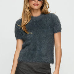 Fuzzy Cropped Short Sleeve Top