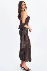 Black Polka Dot Sweetheart Neck Spaghetti Strap Scarf Maxi Dress
