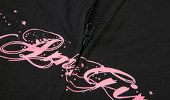 Black Lace Patchwork Zipper Sweatshirt And Track Pants Set