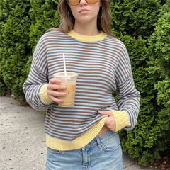 Striped Round Neck Mohair Sweater