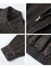 Distressed Zipper Soft Bomber Faux Leather Jacket