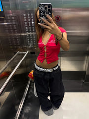 Red Letter Print Cut Out Top
