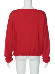 Red Open 3D Flower Knitted Cardigan