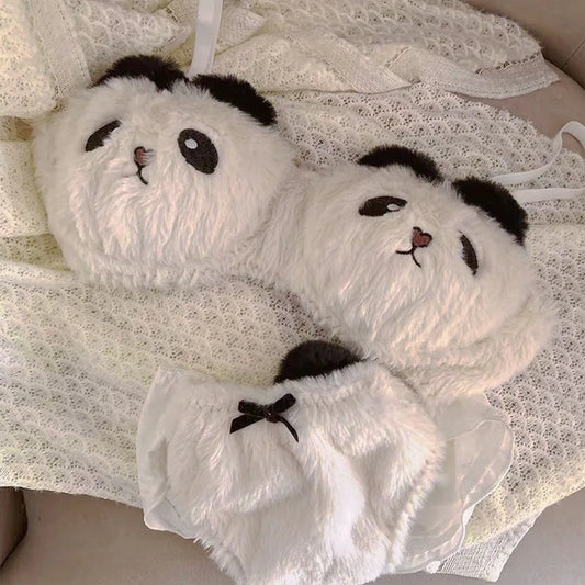 Plush Panda Bralette and Panties Set