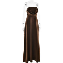 Satin Strapless Drape Maxi Gown