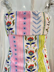 Flower Patchwork Striped Tube Mini Dress