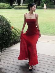 Red Strap Mesh Patchwork Maxi Dress