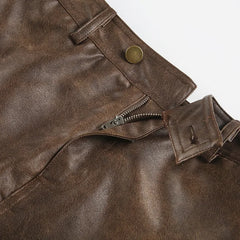 Brown PU Leather Low Rise Mini Skirt