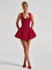 Red Off Sholder Ruffles Mini Dress