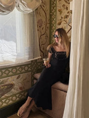 Lace Trim Short Sleeve Satin Maxi Dress