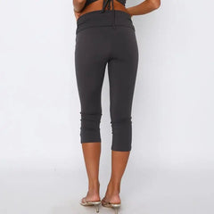 Ruched Foldable Elastic Waist Capri Pants