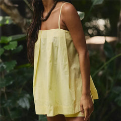 Spaghetti Strap Square Neck Side Button Top And Shorts Set