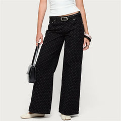 Polka Dot Wide Leg Denim Pants