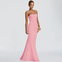 Solid Backless Lace-up Spaghetti Strap Maxi Dress