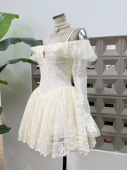 White Off The Shoulder Lace Ruffles Mini Dress