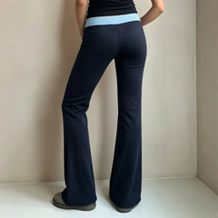 Blue Low Waist Floral Print Flare Leg Drawstring Sweatpants