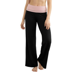 Wide Leg Fold-Over Contrast Color Pants
