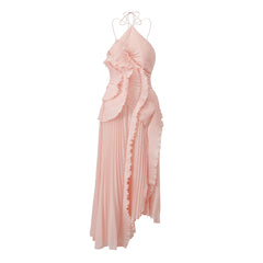 Spaghetti Strap Pleated Irregular Ruffle Desgin Long Dress