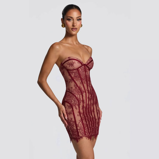 Lace Bodycon Bustier Strapless Mini Dress