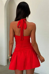 Halter Sleeveless Twist Ruched Waist Mini Dress